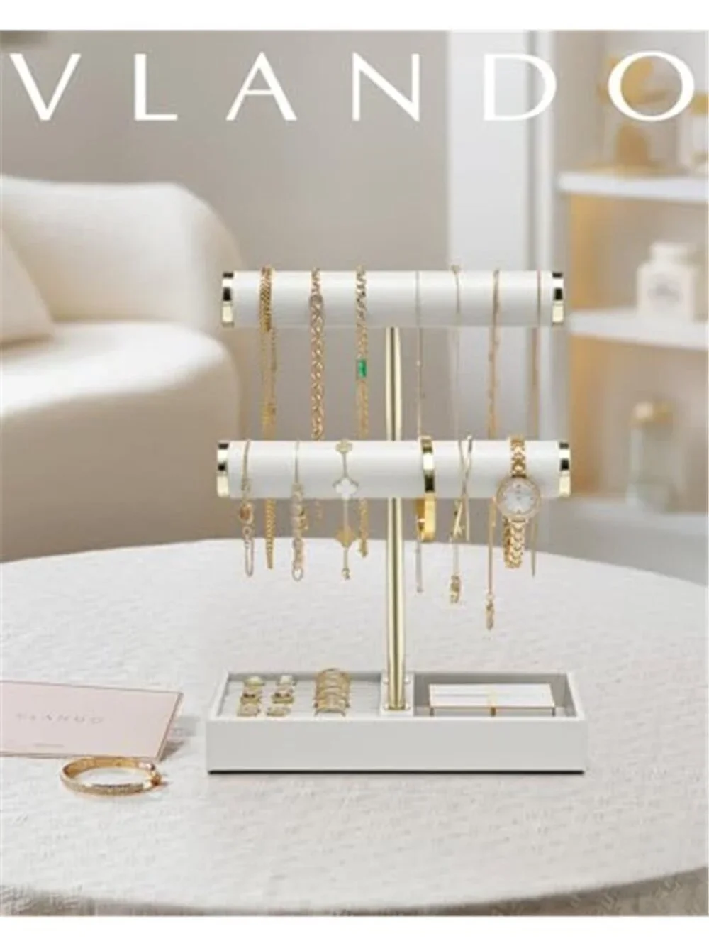 Jewelry Organizer Stand Bracelet Necklace Ring Earring Holder Display Tray White